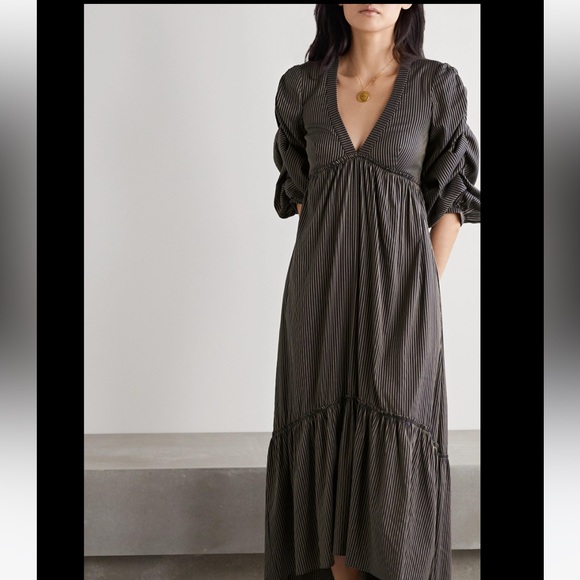 La Ligne Ruched Striped Cotton blend Gitane Dress in Midnight XS - Picture 2 of 7